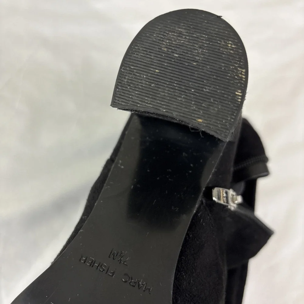 Marc Fisher Okun Over The Knee Black Faux Suede‎ Boots Size 7.5 M Preppy Western